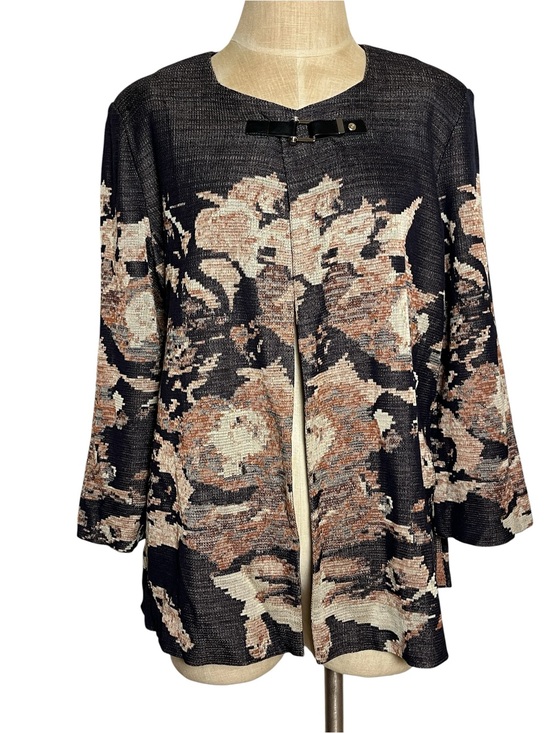 Misook Jackets & Blazers - Misook Size Large Abstract Floral Jacquard Knit Jacket Buckle Art to Wear
